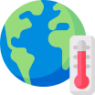 Logo du site. Terre avec un thermomètre.